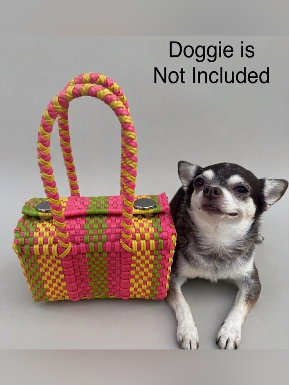 Handmade Woven Mini Handbag Pink & Green Plaid | Artisanal Plastic Mesh Mini